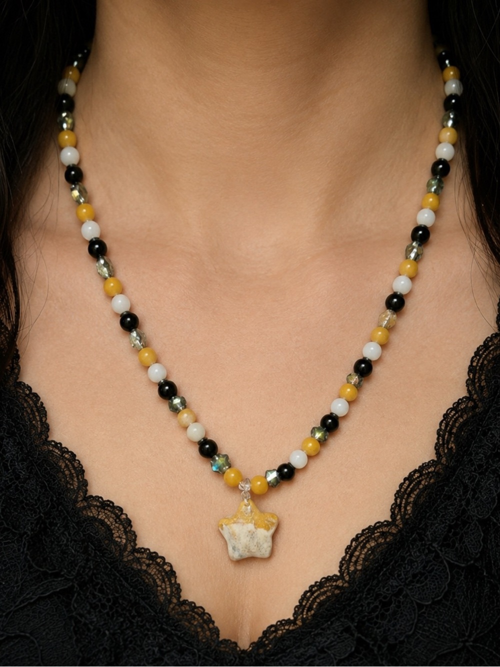 Jack-o'-Lantern's & Ghosts Necklace (Mookaite, Moonstone, Yellow Crazy Lace)